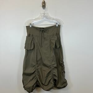 XCVI Pull-On Cargo Ruched Lagenlook Midi Skirt Olive Green Women’s Size  L